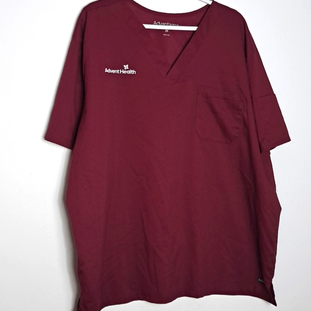 Men's Maroon Scrub Top, Advent Health Scrubs, 2XL Advent Health Maroon RT Scrub